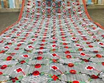 Embroidered Phulkari Dupatta for Women, Bridal Chunni in Vibrant Colors, Handmade Indian Multi-Colored Artwork.