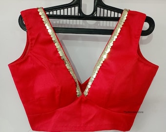 Custom Red Saree Blouse, Bollywood Crop Top