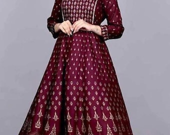 Indiase rayon anarkali kurti bloemenprint dames – uitlopende lange jurk | Elegant | Comfortabel | Perfect voor elke gelegenheid |