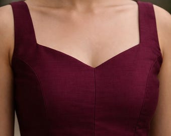 Blusa de seda cruda Dupion color vino / Blusa de sari con escote corazón, lazo en la espalda, blusa de boda india