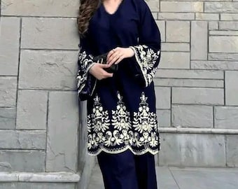 Embroidered Rayon Kurta Pant Set | Indian Party Wear