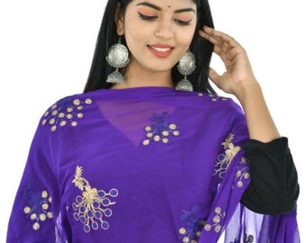 Embroidered Chiffon Dupatta for Women | Jaipuri Rajasthani Craft Ethnic Scarf | Lightweight Indian Party Wear