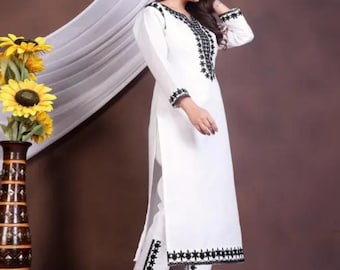 Witte Kurta-broekset, elegante etnische kleding voor vrouwen, Palazzo-set dames, Indiase etnische kleding, cadeau voor haar
