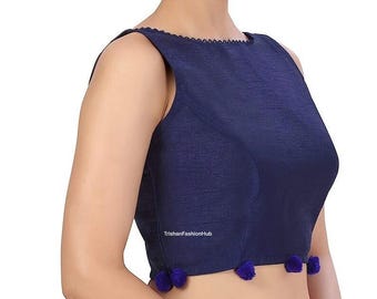 Chemisier sari de créateur fait main, haut sari indien ajusté sur mesure