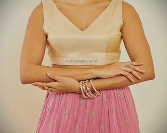 Handmade V Neck Saree Blouse | Custom Indian Silk Blouse | Designer Readymade Sari Blouse | Wedding & Festive Ethnic Blouse
