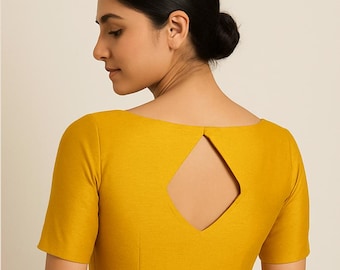 Mustard Yellow Cotton Blouse | Keyhole Back, Indian Ethnic Wear