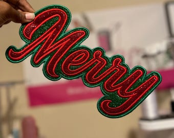Merry Double Applikationsbroderifil, Julbroderidesign, Festlig Högtidsapplikationsmönster, Digital Nedladdning, Julbroderi