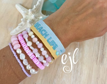 Beach Life Tassel Bracelet / Embroidered Friendship Bracelet / Embroidered Bracelet / Beach Girl Bracelet