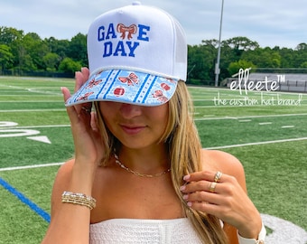 Game Day Custom Embroidered Trucker Hat: Football Bow, School Spirit / Choose Your School Team Spirit Colors