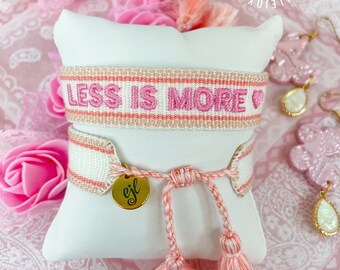 Embroidered Friendship Bracelet: Pink Tassel Woven Bracelet