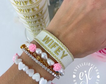 Woven Embroidered 'Wifey' Bracelet - Bride to Be Tassel Jewelry