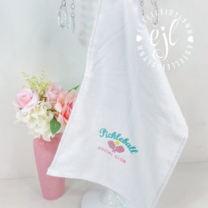 Embroidered Pickleball Towel: Social Club Design, Pink Bow