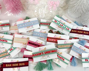 Holiday Christmas Embroidered Friendship Bracelet with Tassels for Christmas Gifts / Stocking Stuffers / Secret Santa