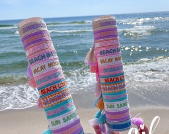 Diseñe su propia PULSERA DE PLAYA bordada / Pulsera personalizada / Cualquier letra, número o palabra / Pulsera de playa de la amistad