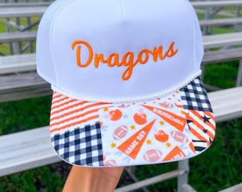 School Spirit Embroidered Patchwork Custom Trucker Hat: Football, Baseball, Any Sport