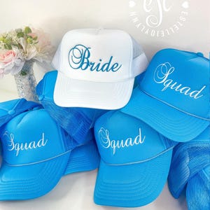 Bachelorette Hats CUSTOM Embroidered Trucker Hats / Bride Squad Trucker Hats / Customize Personalize your lettering / Bachelorette Party