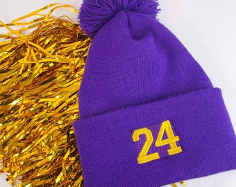 Player Number School Spirit Custom Embroidered Pom Pom Beanie Knit Hat / Personalized Embroidery Player Number /