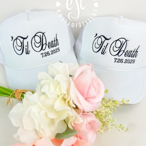 Wedding Trucker Hats for the Bride and Groom CUSTOM Embroidered Trucker Hats / Customize and Personalize / Choose your Embroidery Color