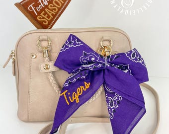 Custom Embroidered Bandana Bow: Gold Hardware, Vintage Chain Stitch