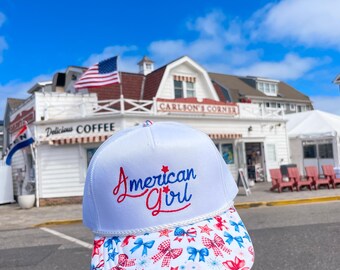 Patriotic Trucker Hat embroidered American Girl - 4th of July