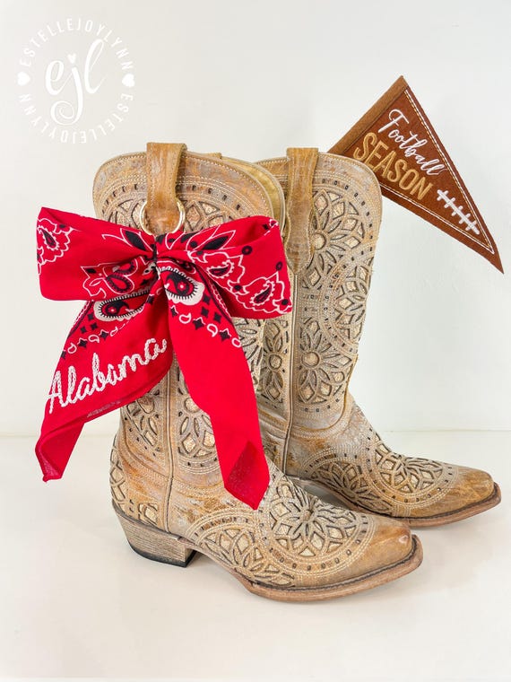 Embroidered Cowboy Boot Bow Bandana: Custom School Spirit, Gold Hardware