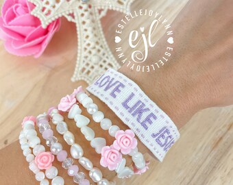 Love Like Jesus Embroidered Religious Tassel Bracelet