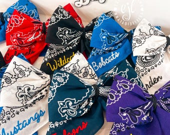 Embroidered Bandana Hair Bow: School Spirit Cheer Bow with Barrette