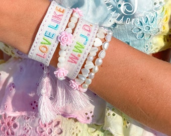 Love Like Jesus or WWJD Embroidered Multi Pastel Bracelet / WWJD Tassel Bracelet / What Would Jesus Do  / Religious religious bracelet