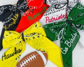 Custom Embroidered Game Day Bandana Bow: Vintage Chain Stitch