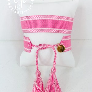 Custom Embroidered Tassel Bracelet: Personalized Name Bracelet, #7 Rose