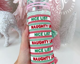 NAUGHTY or NICE LIST Christmas Embroidered Tassel Friendship Bracelets | Naughty or Nice Embroidered Bracelets | Woven Holiday Bracelet