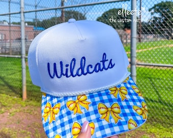 Customized Baseball or Softball School Spirit Embroidered Patchwork Trucker Hat