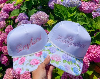 Embroidered Hydrangea Trucker Hat  / Customize with your location Embroidery