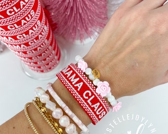 MAMA CLAUS Christmas Embroidered Bracelet | Tassel Friendship Holiday Woven Embroidered Bracelet | Luxury Friendship Bracelet