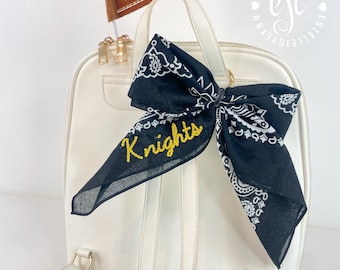 Custom Embroidered Bandana Bow© Gold Hardware, Vintage Chain Stitch
