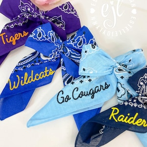 Bandana Hair Bow School Spirit with Barrette / CUSTOM Embroidery / Cheer Bow , Dance Bow / Show your school spirit for  your favorite Team