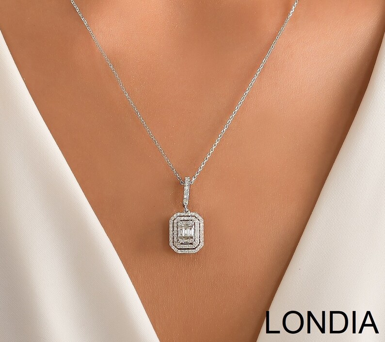 Diamond Necklace 14k / Solid Gold /baguette Diamond Pendant / Etsy