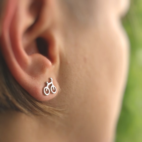 Bicycle Earrings, Sterling Silver Studs, Eco Friendly Transport, Dainty Jewellery, Pedal Pushers