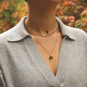 Colar em camadas para mulheres, corrente com pingente de disco, banhado a ouro 18k, joia para presente, linda embalagem de marca pronta para presentear