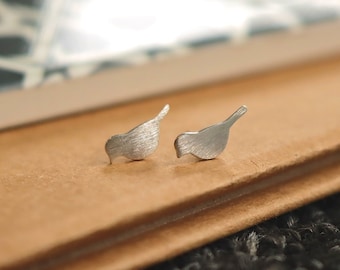 Textured Sterling Silver Bird Stud Earrings: Dainty Animal Jewellery
