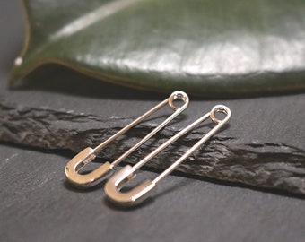 Safety Pin Earrings, Sterling Silver, Unisex Jewellery, Minimalist