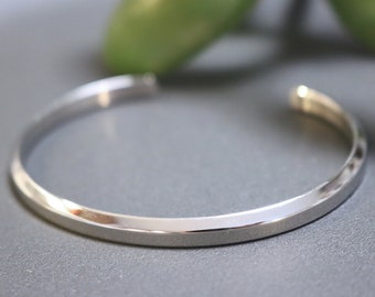 Simple Design Polished Adjustable Bangle, Open Geometric Solid Stainless Steel Bangle