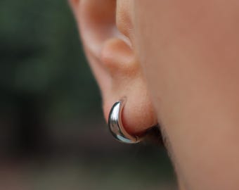 Sterling Silver Huggie Earrings: Simple Wide Circle Design