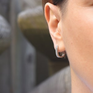 U Shaped Huggie Hoop Earrings, Cubic Zirconia, Sterling Silver Clip Earrings