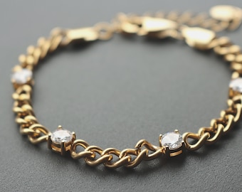 Thick Chain Cuban Bracelet For Women, Zirconia Charm Bracelet, 18k Jewellery, Gold Plated