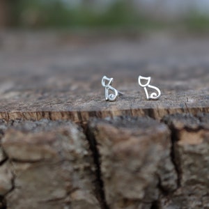 May include: A pair of silver cat-shaped stud earrings. The earrings are small and delicate, and they are perfect for adding a touch of whimsy to any outfit.