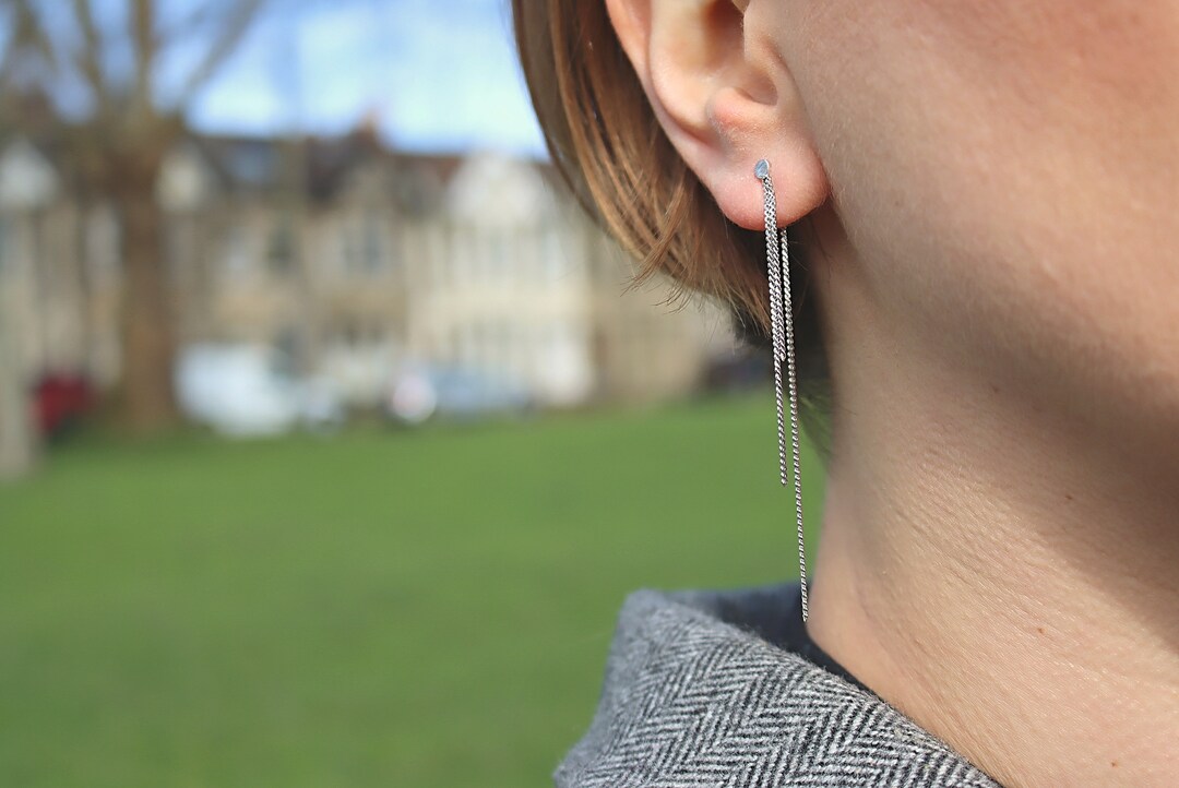 2-Pair 925 Silver Plated Threader Earrings - Dainty Chain Tassel Drop Earrings (TH1) 5 thumbnail image