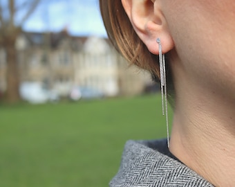 Tassel Earring Wire, Ear Line Threader Flat Beads, Sterling