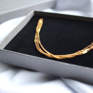 18k Gold Plated Layered Necklace: Tarnish Free Link Chain