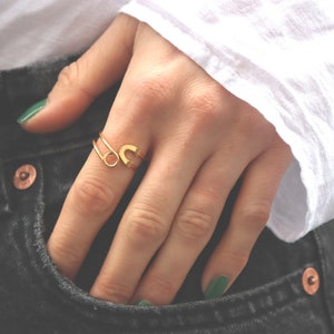 Sicherheitsnadelring, 18k vergoldeter Schmuck, verstellbarer Ring